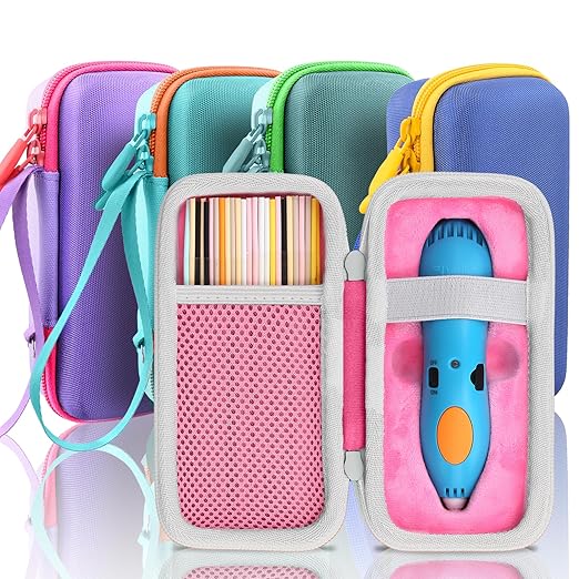 co2CREA Hard Case for 3Doodler Start+ Essentials (2024) 3D Pen Set - Storage Organizer with Custom Slots for Art Activity Set, Printing Filament Refill and USB Charger, Pink Case + White Zipper