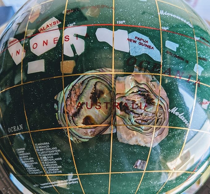 Unique Art 10-Inch Tall Table Top Green Crystal and Pearl Ocean Gemstone World Globe with Silver Tripod Stand (150 GT Green CRY Silver)