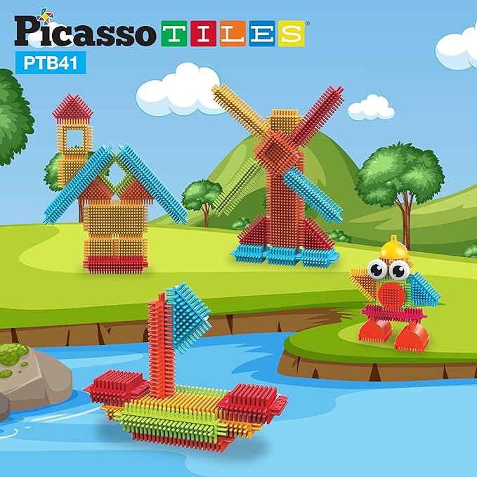 PicassoTiles Toys 41 piece Hedgehog Block Building Blocks Construction Toy Set w/IdeaBook Learning Playset None Magnetic STEM STEAM Educational Kit Child Brain Development Preschool Kindergarten PTB41