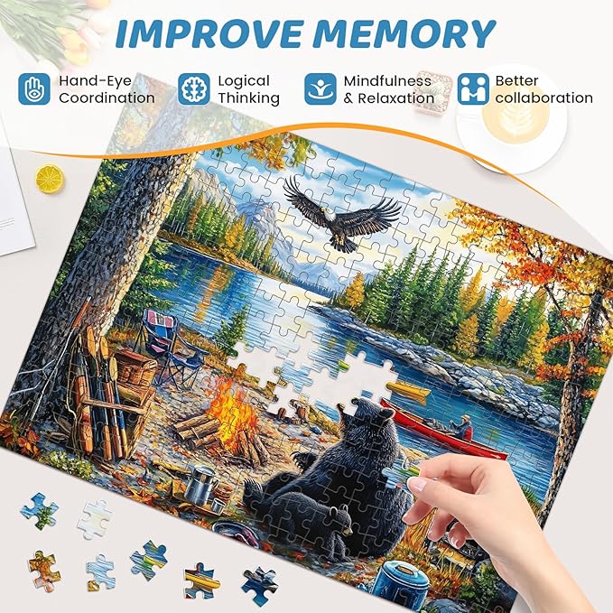 500 Piece Puzzles for Adults,Mother Kids Bear Eagle Large Piece Jigsaw Puzzle for Adults Kids Seniors,Recycled Cardboard Puzzle 500 Piece,Family Activity Great Gift for Family Friends 20.5 * 15 in
