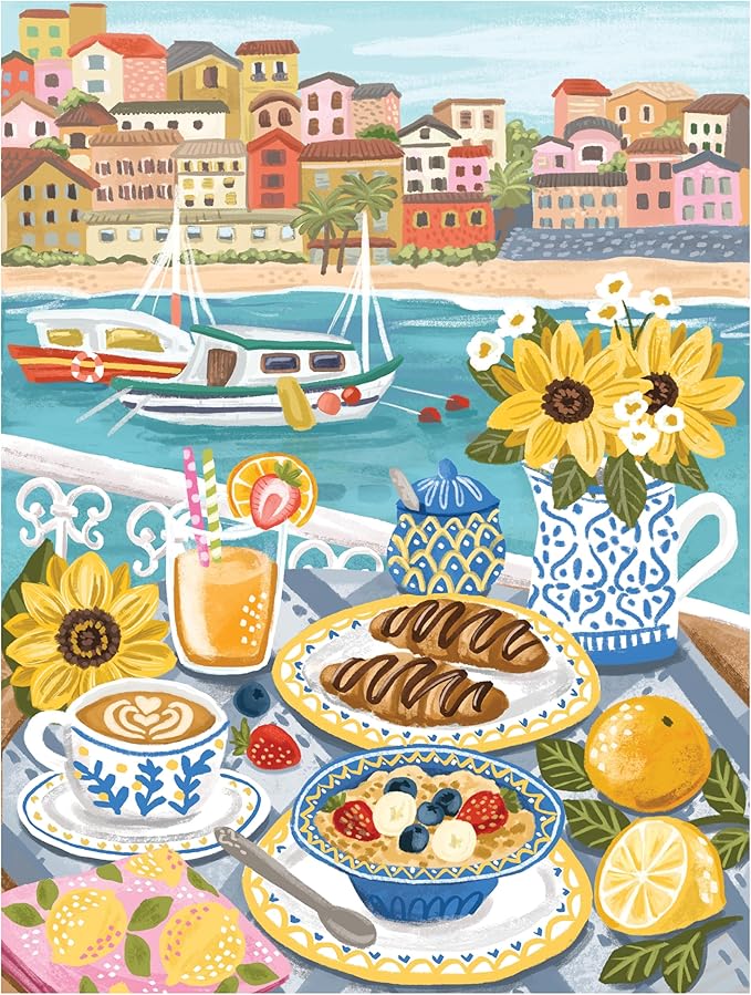 KI Puzzles 500-Piece Jigsaw Puzzle – Aromatherapy Blueboard with Candle – Cozy Olivia Gibbs Breakfast View – 24x18 Relaxing Hygge Puzzle for Adults & Teens