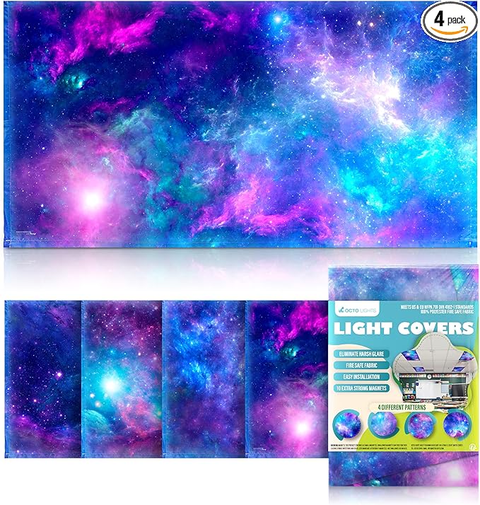 Magnetic Fluorescent Light Covers for Ceiling Lights - Astronomy Cover for Fluorescent & LED Fixture - Must Haves for Teacher Supplies - Classroom, Home, Office Decor - Shield Overhead Lighting