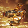 LED 3D Wood Puzzle Fantasy Airship Model - Steampunk DIY Craft Kit with LED Lights – Intricate Wooden Airship Model Building Set for Teens and Adults(Gray)