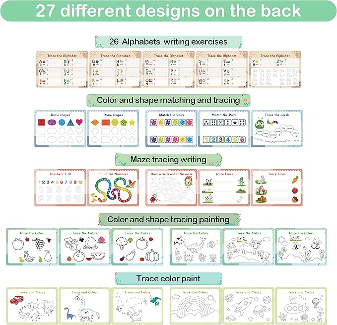WJPC 53 Designs Busy Book for Toddlers 1,2,3,4,5,6 Years. Preschool Learning Busy Board Kids Boys&Girls Quiet Montessori Toddler Activity Book, Tracing Coloring