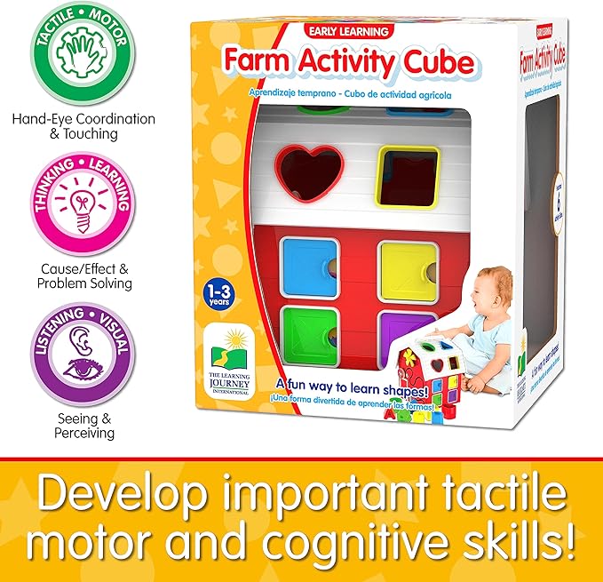 The Learning Journey - Early Learning - Farm Activity Cube - Shape Sorter for Toddlers Ages 12 Months and Up - Award Winning Toys