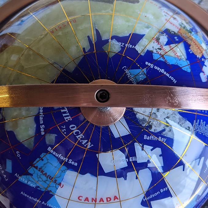 Limited Edition! Unique Art Since 1996 Blue Lapis Table Top Gemstone World Globe with 4 Leg Copper Plated Zinc Alloy Stand (220MM/BLUE OCEAN/4LEG COPPER)