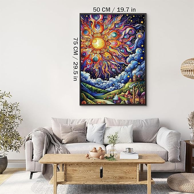 1000-piece The Dreamy Colors of The Sun and The Town Adult Wooden Puzzle, Intellectual Challenge, Stress-Relieving Puzzle, Relaxing Family Activity, Decoration, Size: 29.5 x 19.7 in
