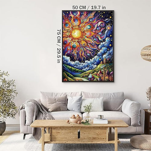 1000-piece The Dreamy Colors of The Sun and The Town Adult Wooden Puzzle, Intellectual Challenge, Stress-Relieving Puzzle, Relaxing Family Activity, Decoration, Size: 29.5 x 19.7 in
