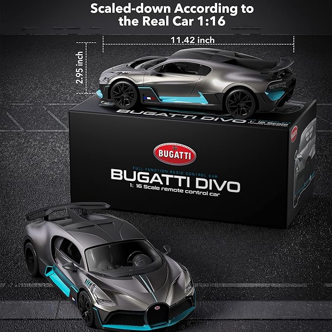MIEBELY Remote Control Car, Bugatti Divo 1/16 Scale Rc Cars 12Km/h, 2.4Ghz Licensed Model Car 7.4V 500mAh Toy Car Headlight for Adults Boys Girls Age 6-12 Years Birthday Ideas Gift