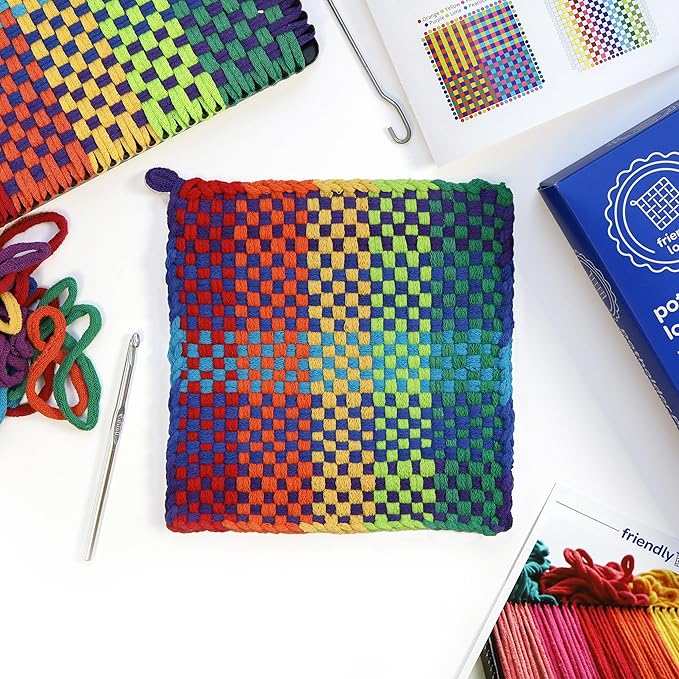 Friendly Loom Potholder Pro Weaving Kit | 10”x10” Sturdy Metal Loom and Quality Cotton Weaving Loops | Complete Kit to Weave 2 Large, Durable Potholders | Made in The USA