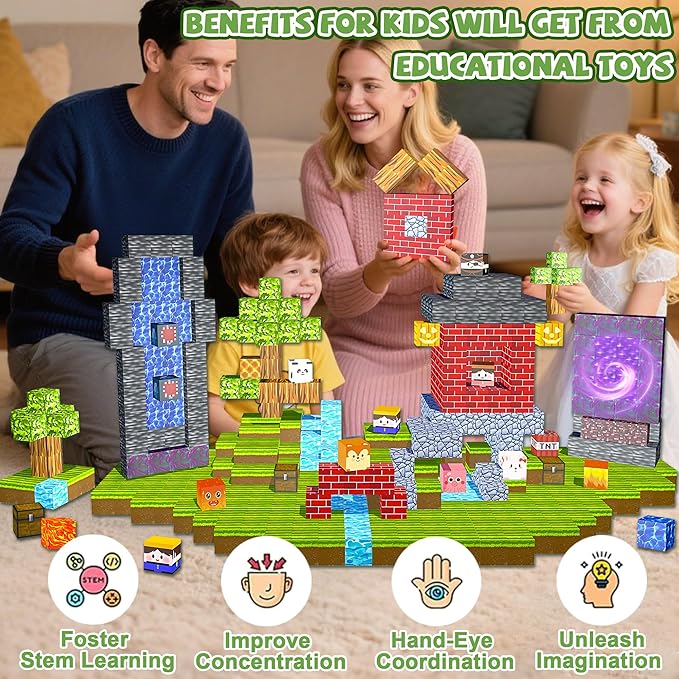 Magnetic Blocks,100PCS Magnetic Building Blocks Upgraded Sensory Toys Construction Set,Magnets Cubes Building Toys for Kids Games,Toddler Montessori Stacking Magnets for 3+ Boys Girls Birthday Gifts