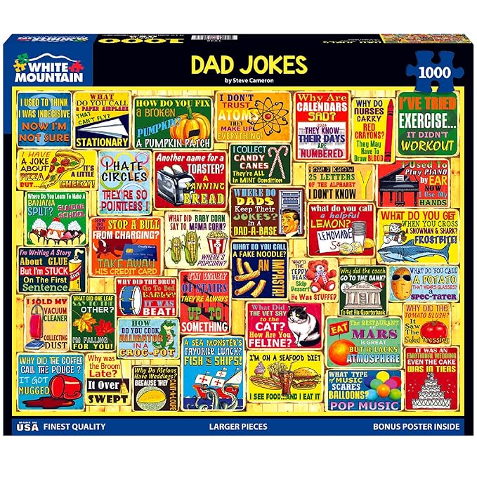 White Mountain 1000 Piece Puzzle Fun Collage Jigsaw Puzzles Gift for Adults Family and Grandparents - Dad Jokes