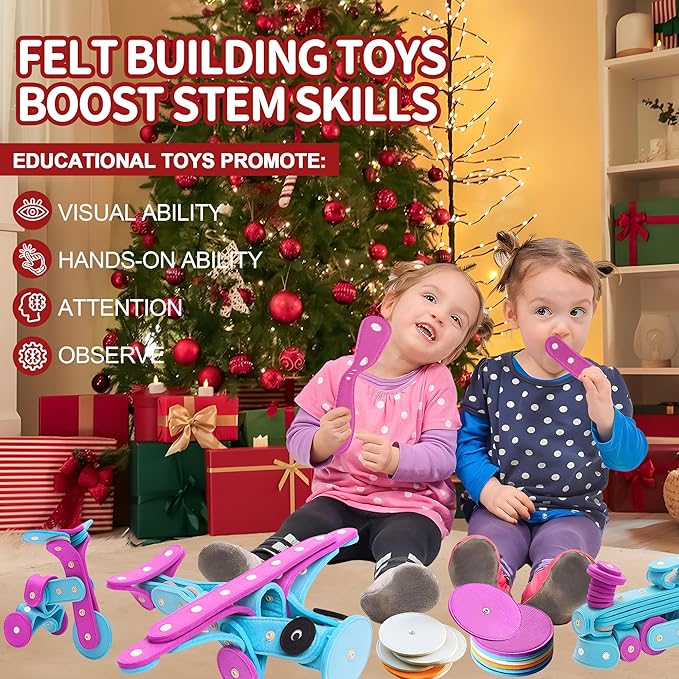 Soft Felt Building Toys for Toddlers,DIY Educational Learning Stackable Felt Toy Set - Flexible for Hours of Creative STEM Toys 37 PCS, Stacking Toys for Toddlers 1-3,Perfect for Easter Gifts