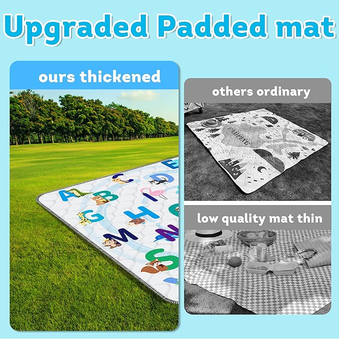 Baby Play Mat，Thick Soft 50" X 50" Playpen mat, Non-Slip and Machine Washable Baby Play Mats for Floor，Crawling Mat for Babies, Toddlers & Infants to Play and Learn (Animal Alphabet)