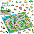 Reusable Jelly Sticker Book, 53 Vehicle Thick Jelly Stickers Waterproof Gel Cling Decals Transportation Themed Busy Book Hands-on Activity Travel Game Educational Learning Toys for Toddlers, Kids