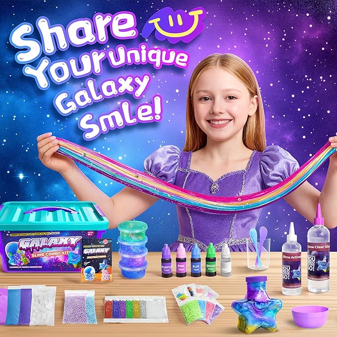 Timetome Slime Kit for Girls Ages 8-12, DIY Galaxy Making Kit, Fun Slime Gift Space Slime Maker Set Birthday Gifts & Toys for Girls Boys for Ages 6-12