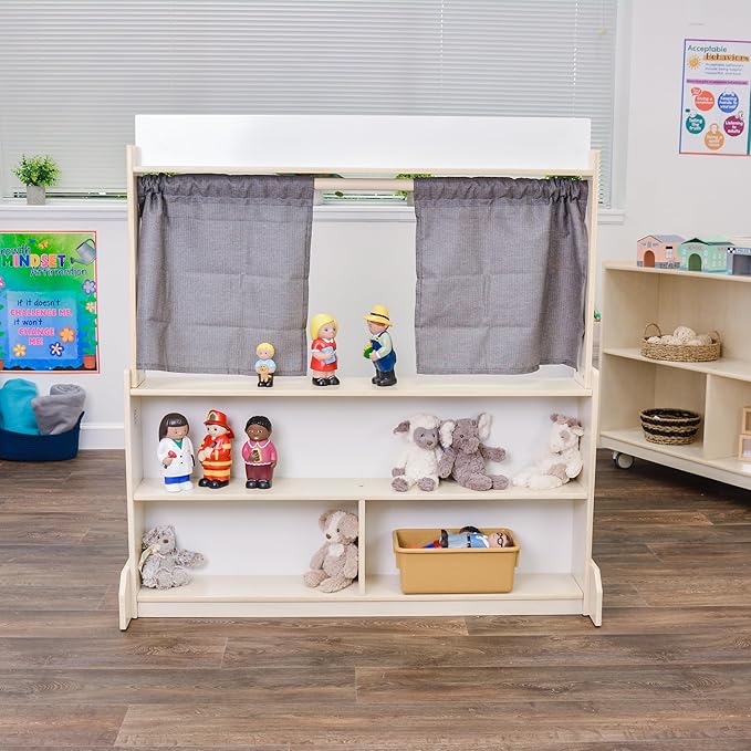 Children’s Factory Puppet Theatre with Dry Erase Board, Kids Pretend Play Learning Activities, Small Whiteboard, Classroom Furniture, Assembly Required