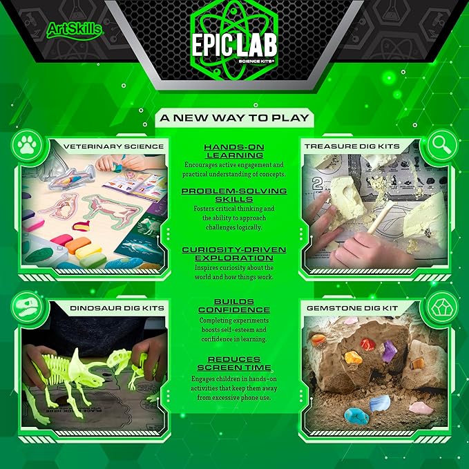 ArtSkills Epic Lab Dig Kit, Ocean Discovery STEM Treasure Hunting Science Kit Arts & Crafts Activity, 30 Assorted Treasures, Tools Included