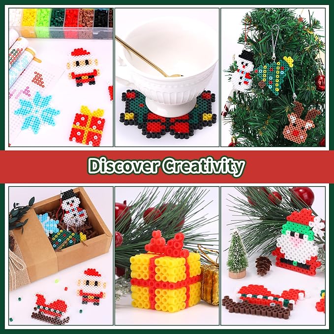 Pllieay 4300PCS Christmas Fuse Beads Kit, 5MM Melty Beads Set, Iron Melting Beads with Pegboards,Ironing Paper and Keychain Accessories, Arts and Crafts Set for Kids Boys Girls Christmas Birthday Gift