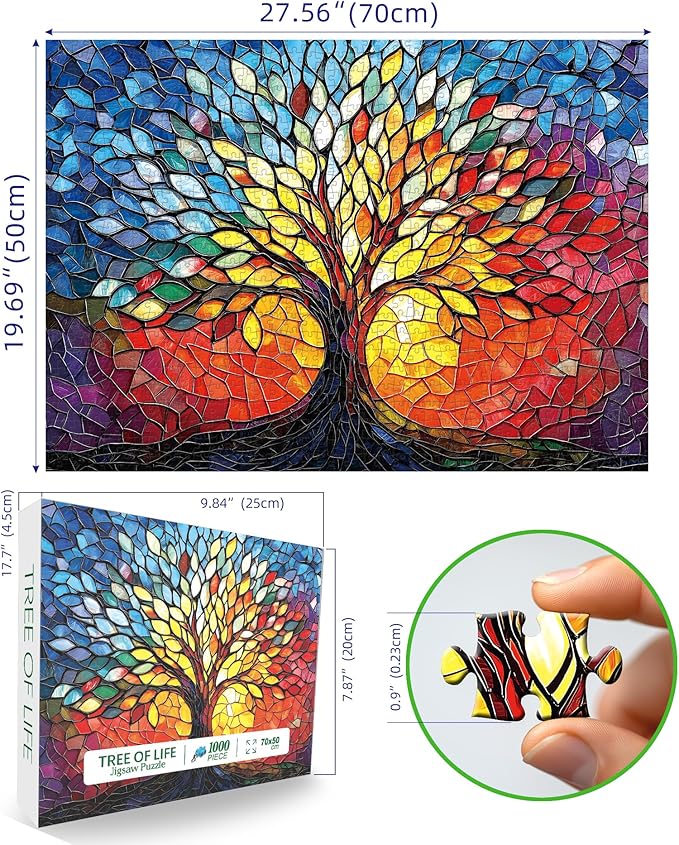Puzzles for Adults 1000 Pieces Stained Glass Tree of Life Puzzle for Adults Colorful Mosaic Jigsaw Puzzles 1000 Pieces with Letters on Back Hard Impossible Difficult Challenging Family Puzzle
