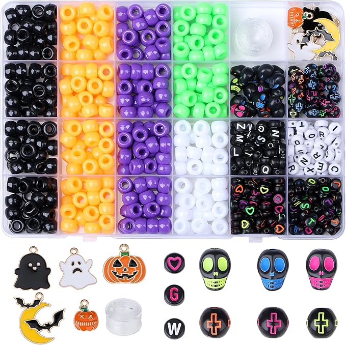 XIANNVXI 10Colours Halloween Pony Letter Beads Set Friendship Bracelet Making Kit 640pcs Orange Purple Green White Letter Pony Beads Bulk