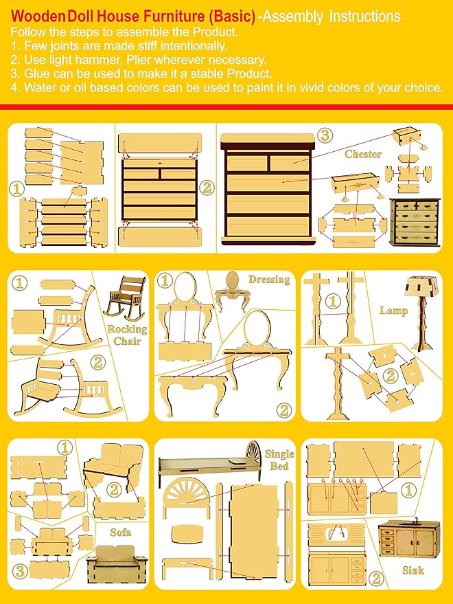 StonKraft Wooden 3D Puzzle Doll House - Home Decor, Construction Toy, Modeling Kit, School Project - Easy to Assemble (Doll House with Furniture)