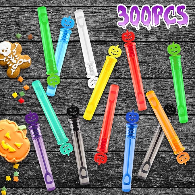 300PCS Halloween Party Favor, Halloween Bubble Wands for Kids, Halloween Trick or Treat Toys, Goodies Bag Fillers, Pinata Fillers, Mini Bubble Wands for Party Supplies