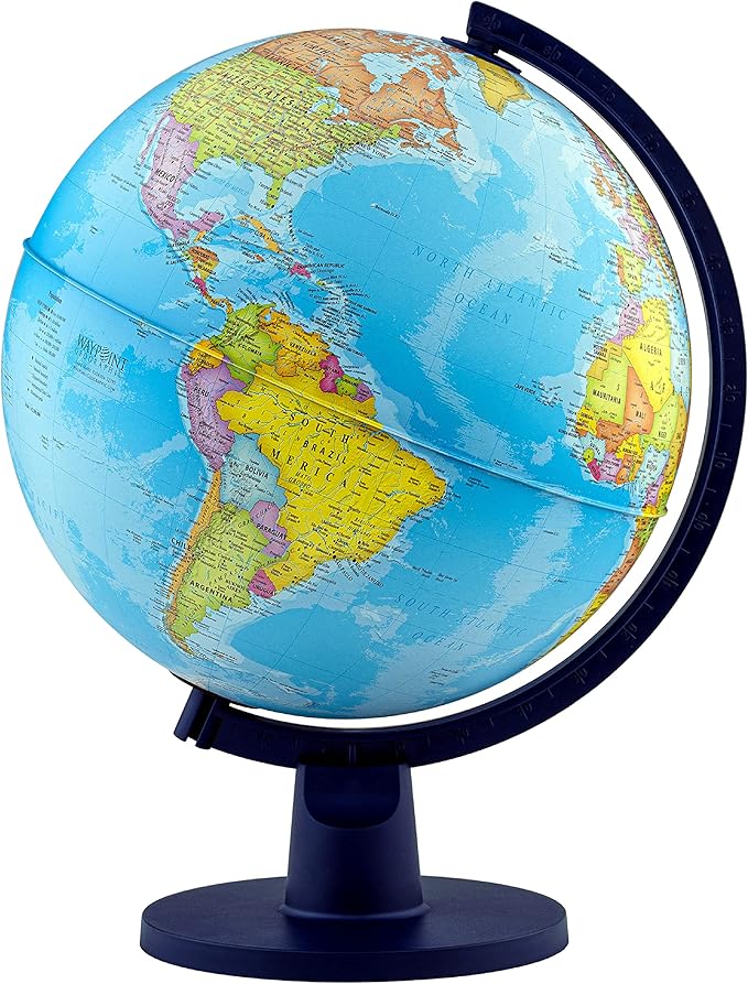 Waypoint Geographic Scout Illuminated Decorative Classroom Globe with Stand, Interactive World Globe with Political Mapping, Blue