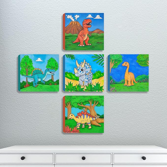 ArtPops Coloring Boxes – Pop-Up Pre-Printed Coloring Box Set – DIY Wall Art Kit for Kids – Eco-Friendly, Easy to Hang, No Frame Needed – 5-Pack, Dino Friends