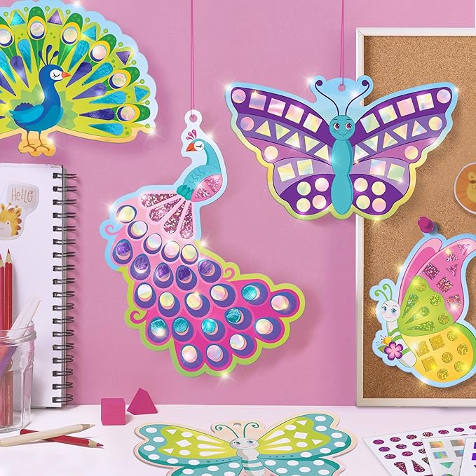 Imagimake Mirror Mosaic Butterfly & Peacock Kids Art Set | DIY Craft Kit | Foil Stickers for Kids | Mosaic Kit | Travel Toys | Birthday Gift for Girls and Boys Ages 3,4,5,6,7,8
