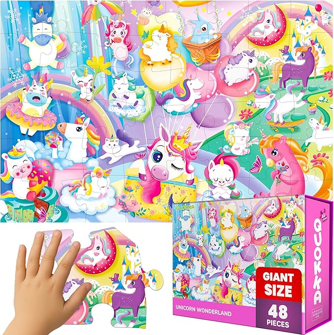 QUOKKA Giant Floor Puzzles for Kids Ages 4-6 - 2x3 Feet Extra-Thick 48 Pieces Toddler Puzzle Ages 3-5 – Unicorn Educational Activity for Boys Girls – Premium Box with Sturdy Handle & Magnetic Closure