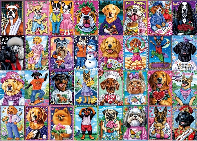Dog Collage 1000 Piece Jigsaw Puzzle for Adults Colorful Pet Portrait Unique Fun Dogs Jigsaw Puzzles Challenging Funny Family Puzzle Perfect for Game Nights (27.5"x19.6")