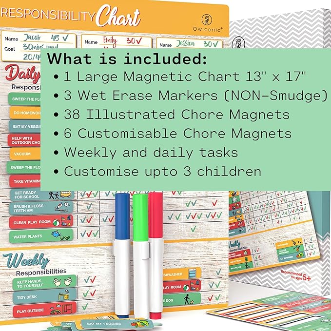 Premium Large Magnetic Chore Chart for Kids Multiple Kids - Chore Board - Behavior Tracker at Home - Reward Board - Daily Responsibility Schedule - Teens Incentive Routine - Magnetic for Refrigerator