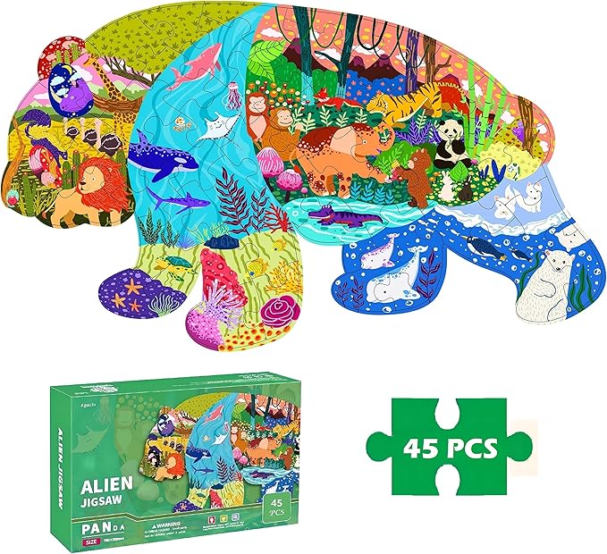 Floor Puzzles for Kids Ages 3-5, 4-6, Big Pieces Jumbo Puzzles Colorful Animal Shaped Puzzle Learning Educational Toys Games Gifts for Children(Panda-45 Pieces)