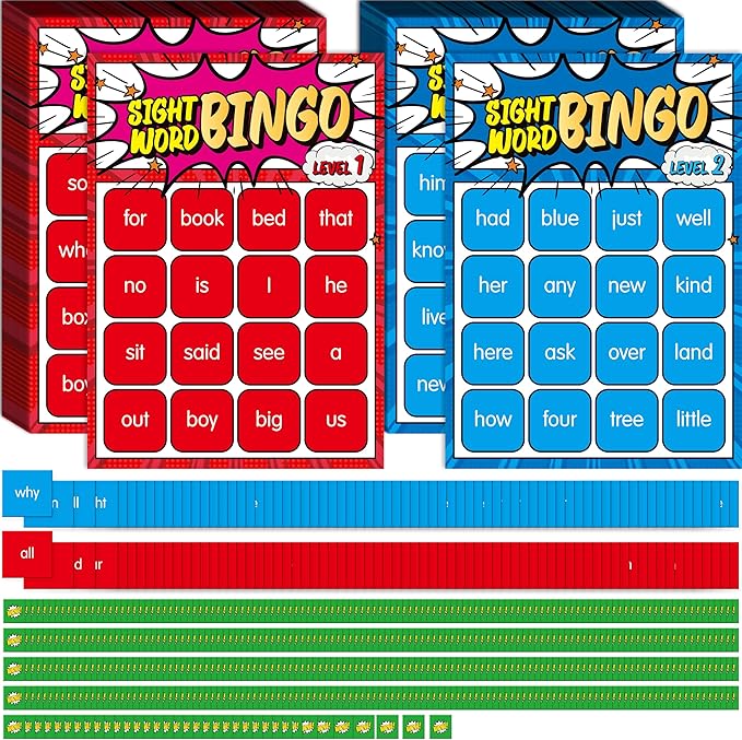 Sight Word Bingo Game, 144 Sight Words Learn to Read Level 1 & Level 2 Bingo Board Game Dolch & Fry Words Lists for Kindergarten, Classroom, Home, Grade 1st, 2nd, Kids 4-8 (2-40 Players)