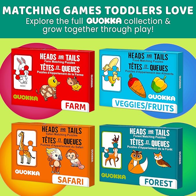 QUOKKA Toddler Puzzles Ages 2-4 – 100% Self-Correcting 16 Matching Pairs of Farm Animals – Educational Toddler Puzzles Ages 1-3 with 32 Pieces - Memory Matching Games for 3-5 Years Old Boys and Girls