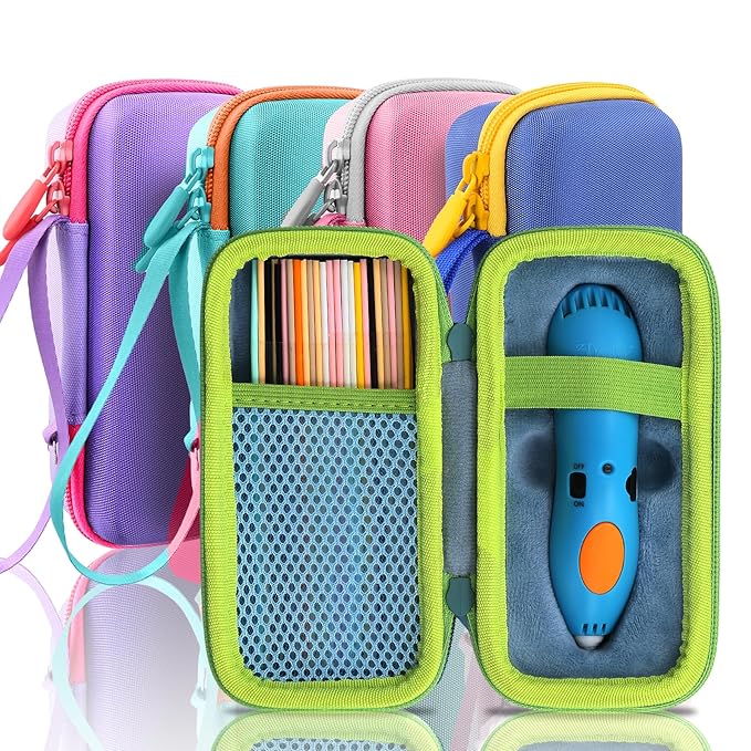 co2CREA Hard Case for 3Doodler Start+ Essentials (2024) 3D Pen Set - Storage Organizer with Custom Slots for Art Activity Set, Printing Filament Refill and USB Charger, Light Blue Case + Green Zipper