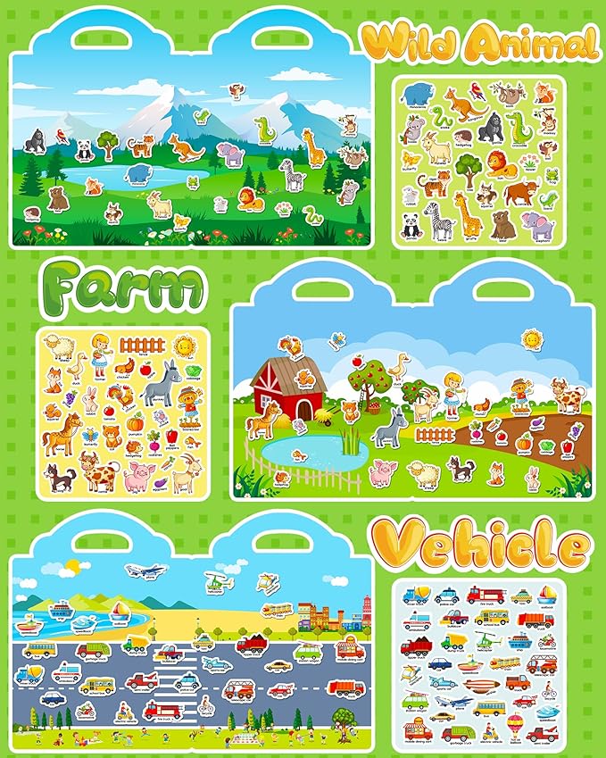 Reusable Sticker Book for Toddlers 2-4 Years, Stickers for Kids, Toddler Craft Activities, Toddler Travel Toys Ages 2+ Boy Girl Birthday Gifts