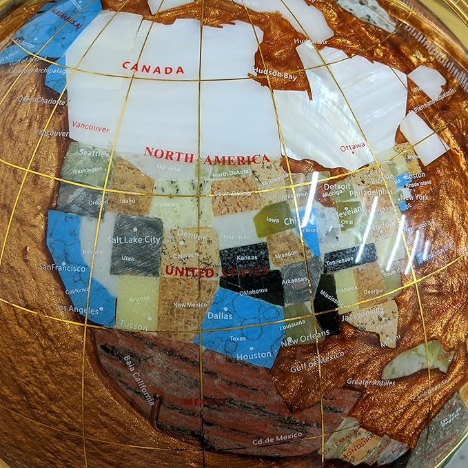 Unique Art 36-Inch by 13-Inch Floor Standing Amberlite Ocean Gemstone World Globe with Gold Tripod