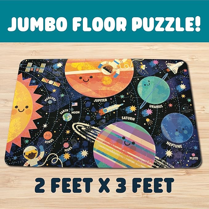 Chuckle & Roar Educational 50 PC Floor Puzzle Giant Space Glow-in-The-Dark