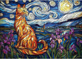 Stained Glass Cat Puzzles for Adults 1000 Pieces Starry Night Impossible Hard Puzzle for Adults Beautiful Vintage Flowers Cats Art Jigsaw Puzzles 1000 Pieces Unique Challenging Family Puzzle