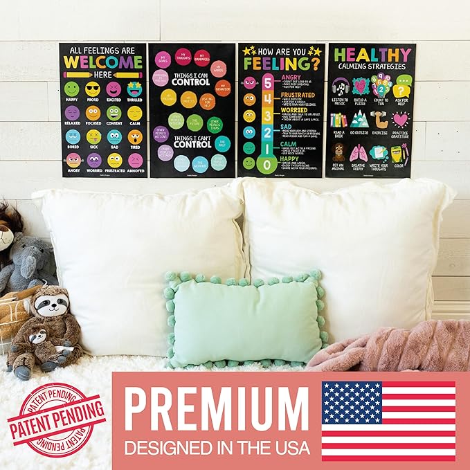 Hadley Designs Feelings Chart For Kids Ages 4-8- Emotions Chart For Toddlers 3-5, Counseling Feelings Posters For Classroom Calming Corner, Social Emotional Learning Poster, Chalkboard Classroom Decor