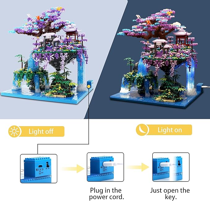 The Moon Palace Chinese Architecture Micro Building Blocks Set with LED Lights, 4574PCS Cherry Blossom Tree Model Kit, Collectible Cultural Gift for Adults & Teens