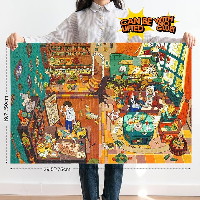 MOMIBOOK 1000 Piece Puzzle for Adults Jigsaw Puzzles of Enchanted Magic House, Touch Film Painting Image Difficult Challenging Hard Impossible Puzzle Unique Funny Party Christmas Birthday Gifts