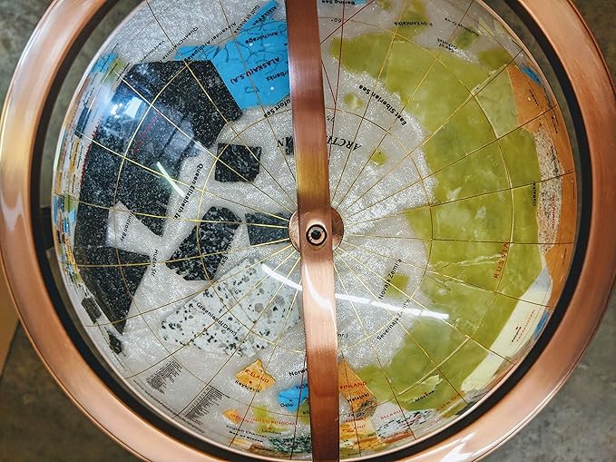 unique art since 1996 Limited Edition! unique art since 1996 Pearl Ocean Gemstone World Globe with Floor Standing Copper Zinc Alloy Stand (330MM/13 INCHES/Pearl Ocean/Copper), White