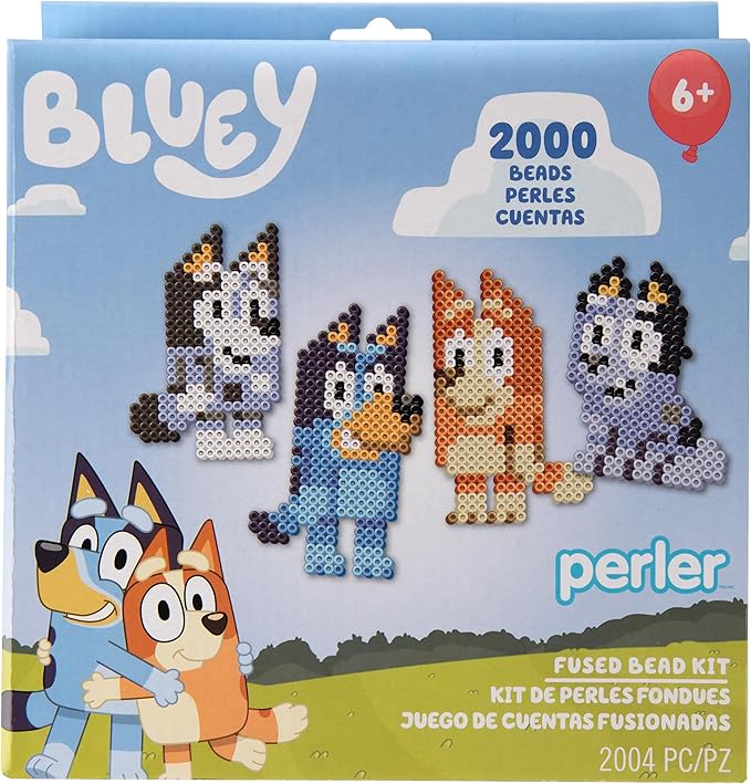 Perler 80-57254 Bluey Fused Bead Craft Activity Kit with 6 Projects, Multicolor, 2004 Pieces