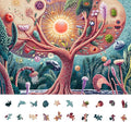 Puzzles for Adults 1000 Pieces: Tree of Life - Jupiter's Mysterious Garden, Irregularly Shaped Difficult Challenging Jigsaw Puzzle with Hidden Animal-Shaped Pieces, 6-Color-Zone on Back