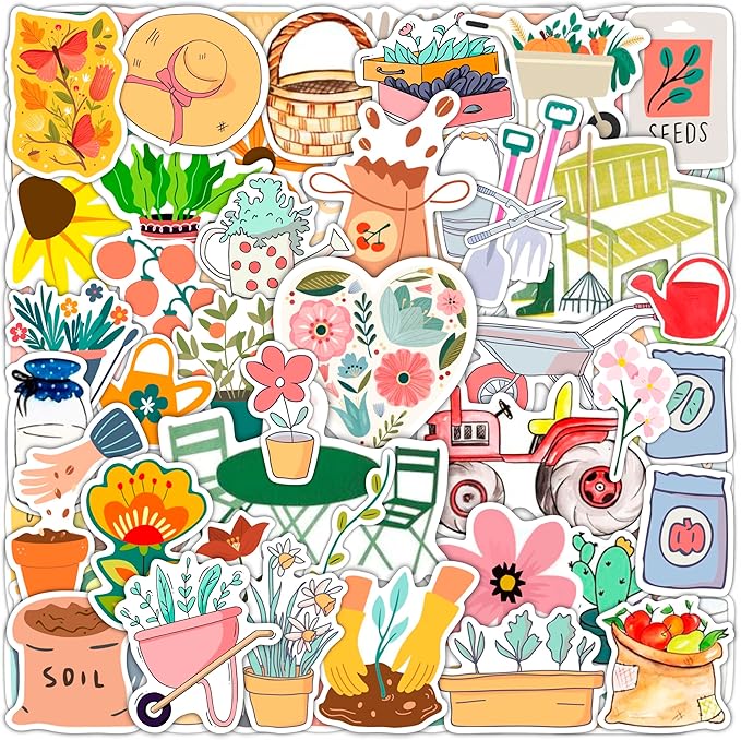 BulbaCraft 100Pcs Garden Stickers, Gardening Stickers for Scrapbooking, Garden Party Favors, Planting Gardening Gifts for Girls, Gifts for Women & Men