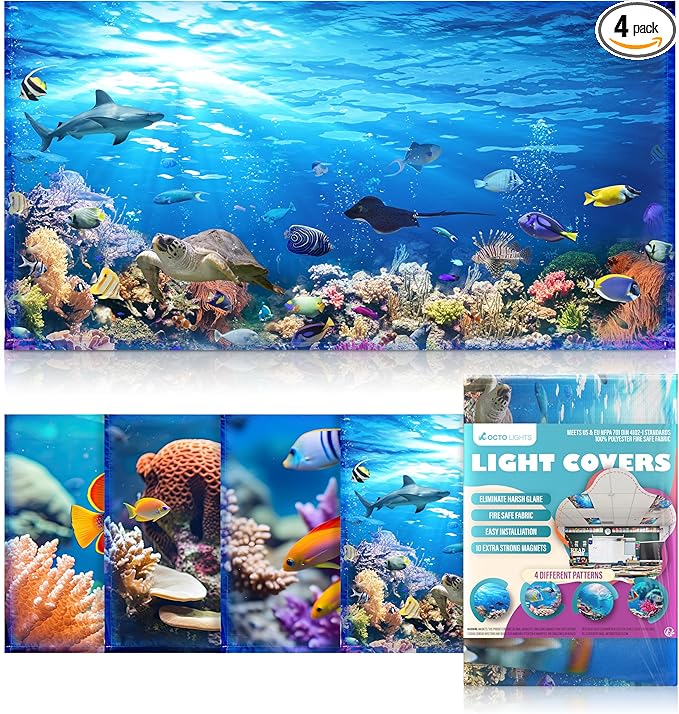 Light Covers for Ceiling Lights Classroom - Magnetic Ocean Cover for Fluorescent Or LED Fixture - Must Haves for Teacher Supplies - Home, Office Cubicle Decor - Calming Overhead Lighting