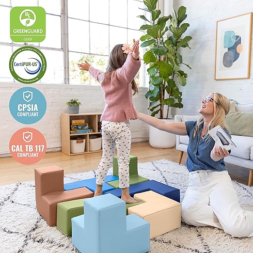 ECR4Kids SoftZone Brainy Building Blocks, Foam Puzzle, Earthtone, 7-Piece